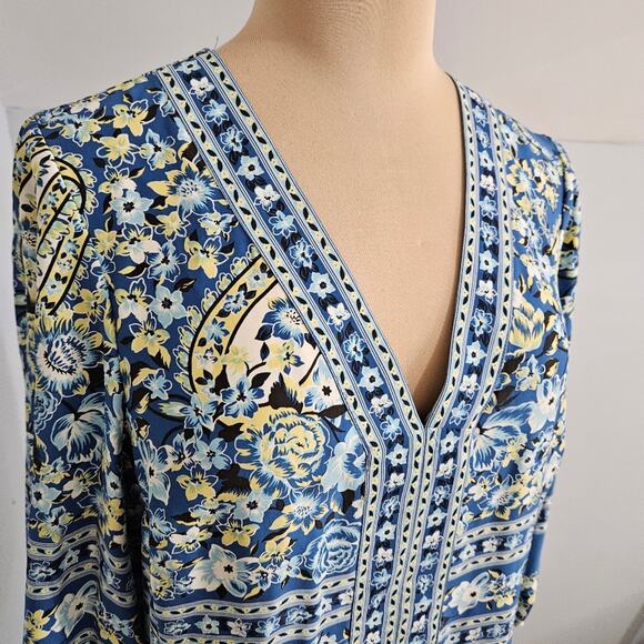 INC International Concepts Silk Blue Tunic Top 3/4 Sleevs Plus Size 14 Floral - Picture 5 of 15